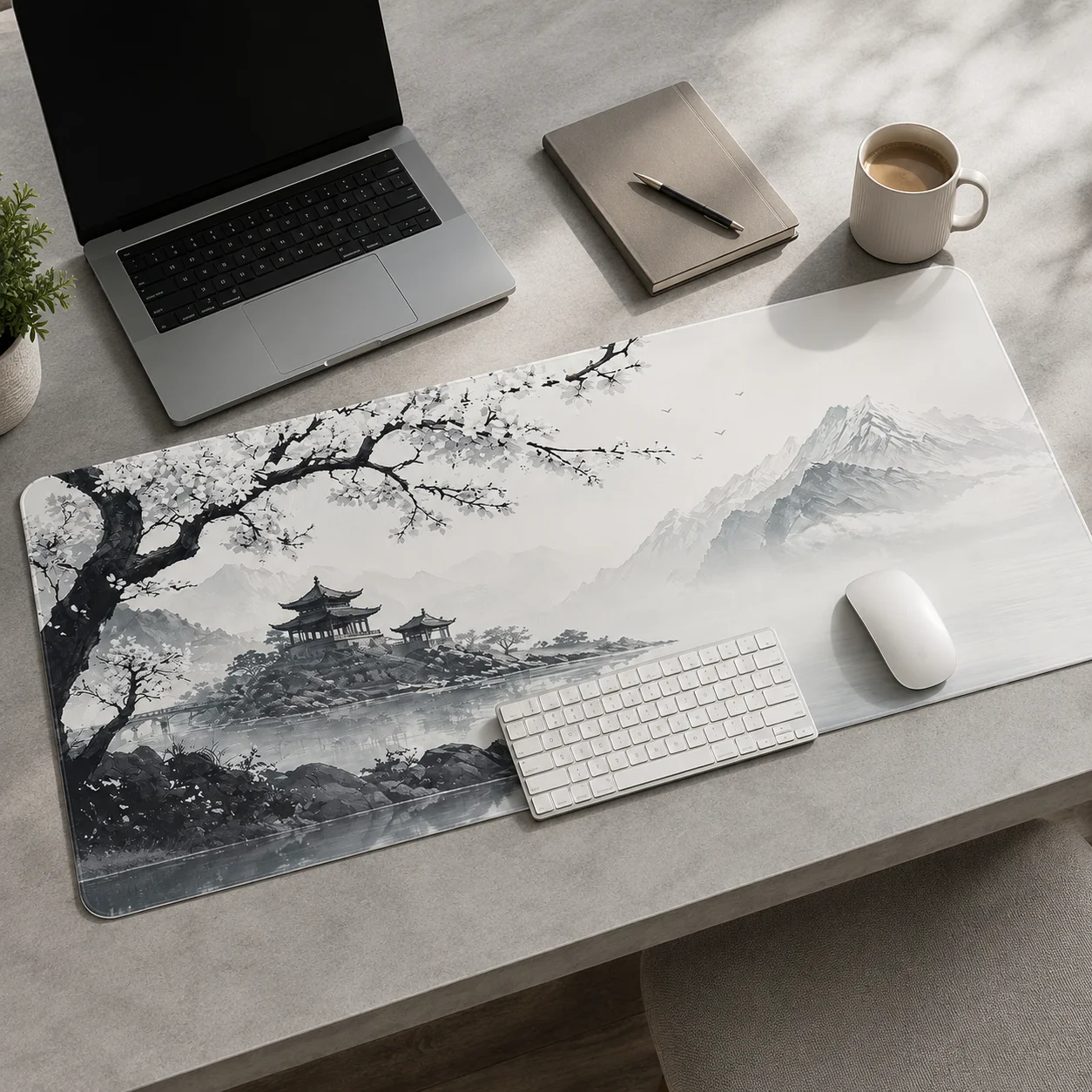 Mauspad Schwarz-Weiß-Kirschblüten Gaming Print-on-Demand Großes Mauspad XXL MousePads Büroteppich Weiches Gaming-Laptop-Mauspad