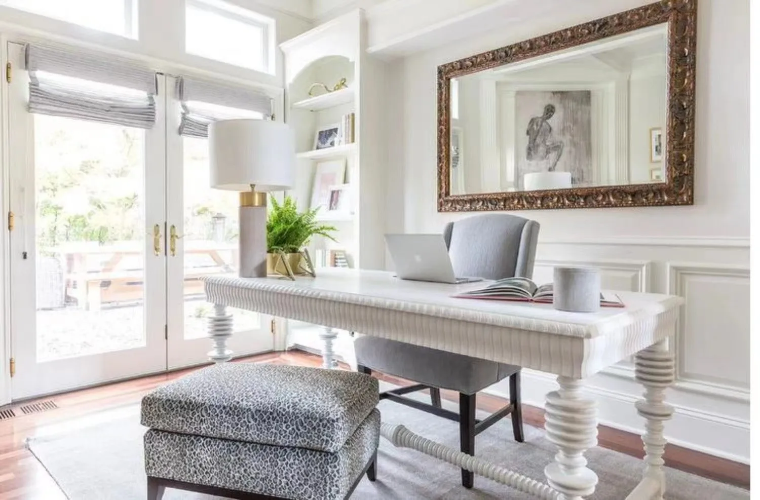 Solid wood desk with neoclassical Roman columns