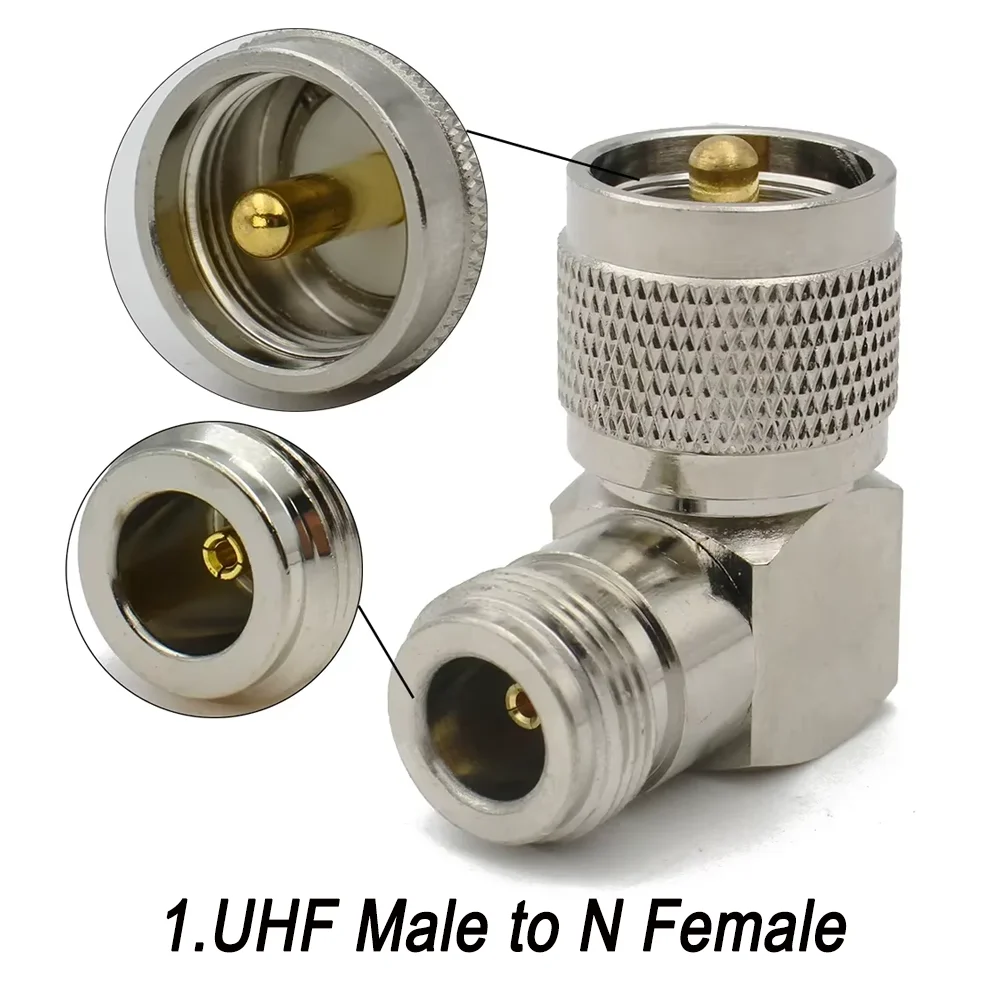 1Pcs UHF to N Adapter PL259 SO239 UHF Male Female to N L16 Connector 90 Degree Right Angle   RF Coaxial Converter Brass