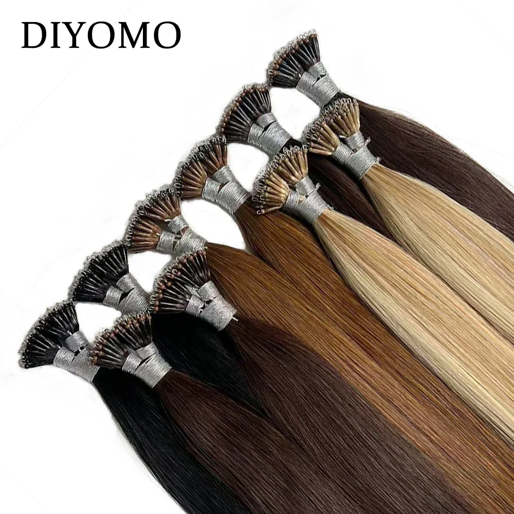 DIYOMO Extension per Capelli Lisci Brasiliani Veri Remy con Anello Nano, Microlink, Capsula e Cheratina per Parrucchieri