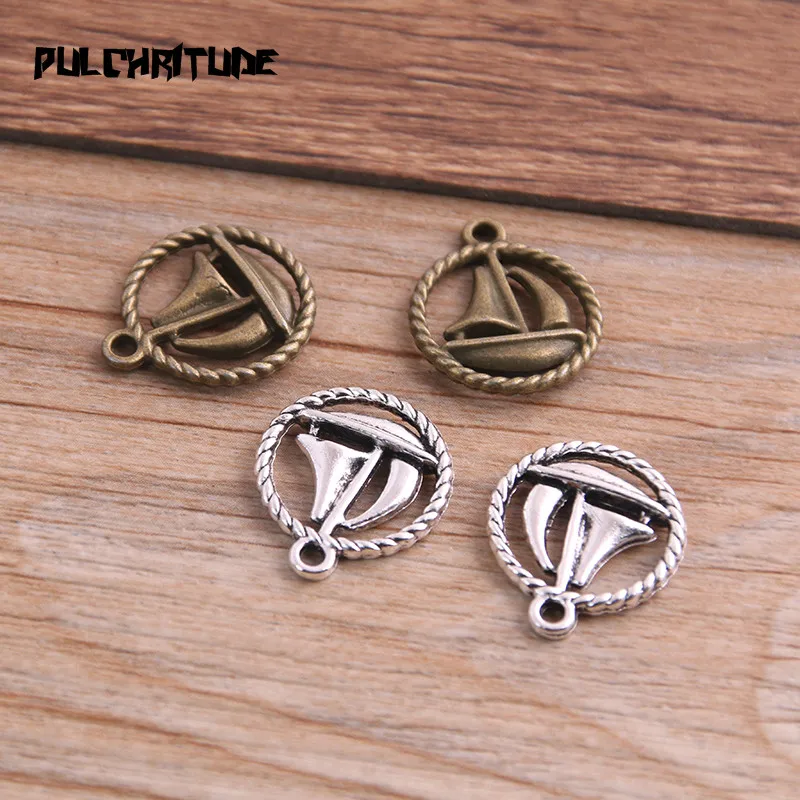 16PCS 16*18mm Two Color Vintage Metal Zinc Alloy Nautical Sailboat Charms Fit Jewelry Pendant Charms Makings