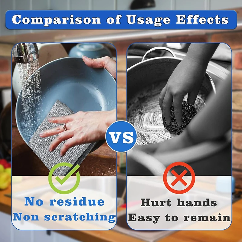 قماش تنظيف سحري على الوجهين من أسلاك الفولاذ المعدنية الخرق قماش أطباق المطبخ وسادة تجوب وعاء غسل الملابس منشفة أدوات نظيفة