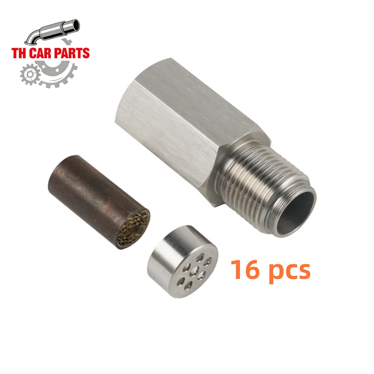 16 pcs Universal Stainless Steel M18*1.5 Straight Mini Catalyst O2 Sensor Oxygen Sensor with Mini Catalytic Converter