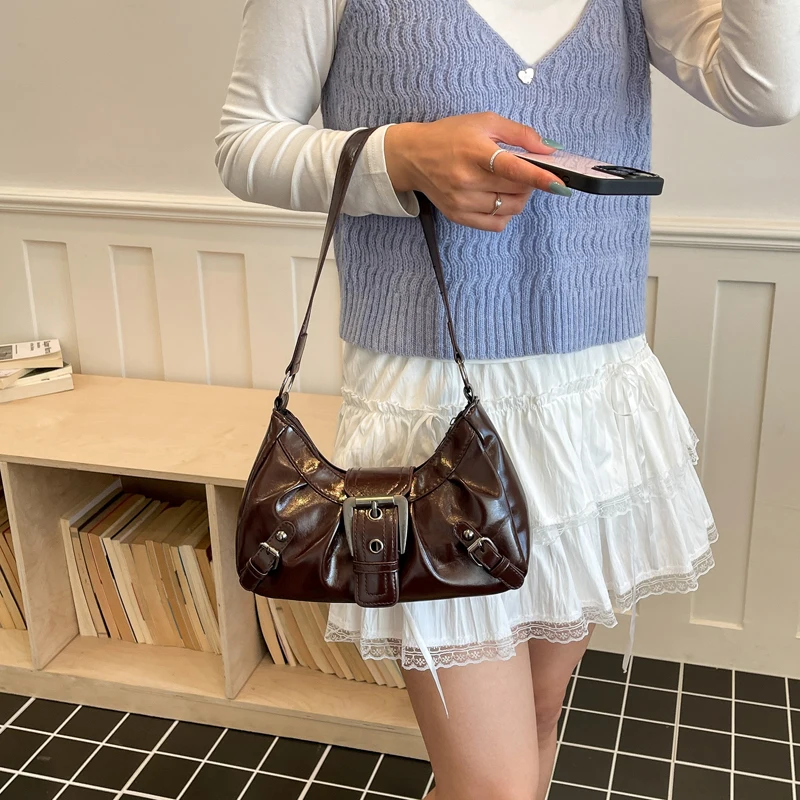 Y2K Retro Plissierte Hobo-Schultertasche für Damen, Trendige Maillard-Style Unterarmtasche, Clutch-Handtaschen für Reisen, Arbeit und Shopping – Detail 13