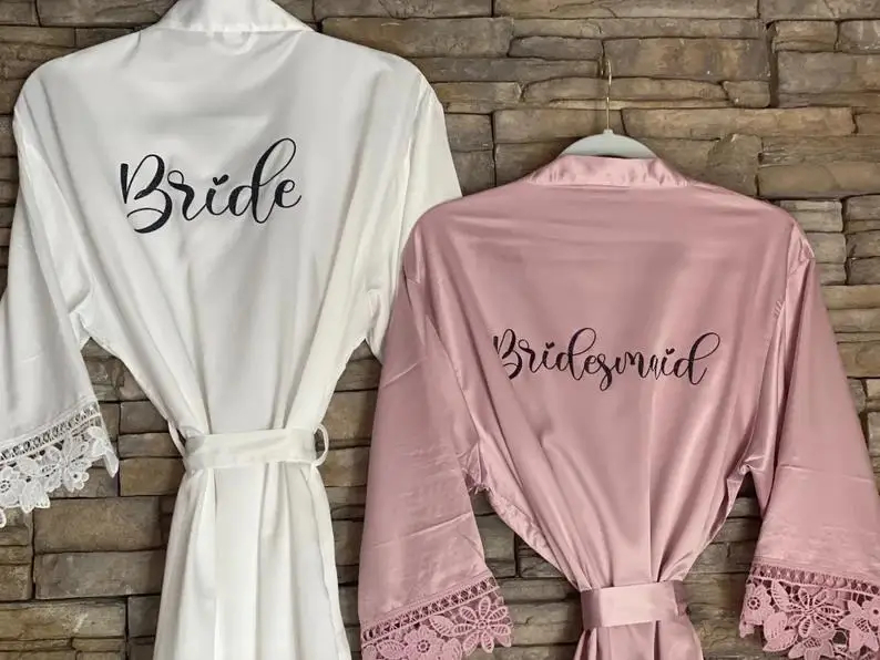 Personalizado cetim ferrugem nupcial robe laranja robe seda vestidos de dama de honra do casamento presente da dama de honra vestidos de festa de