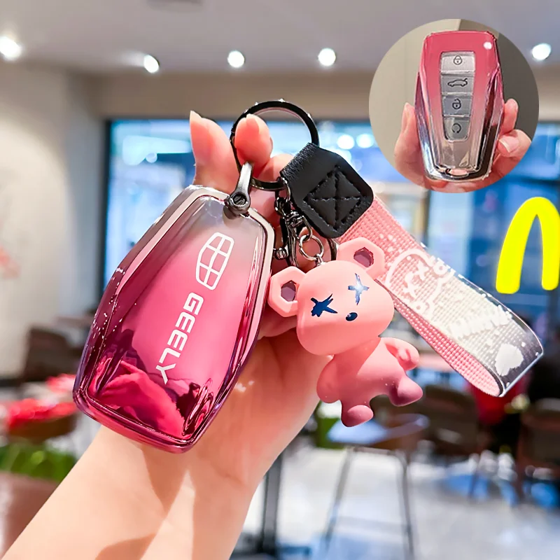 

Fashion TPU for Geely Emgrand X7 EX7 Coolray 2019 2020 Atlas Boyue NL3 GT GC9 Borui Car Key Case Cover Fob Keychain Accessories