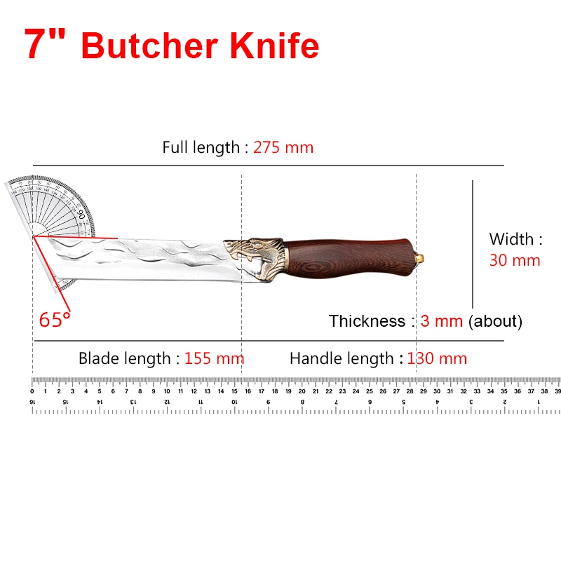 7 Inch Forged Stainless Steel Kitchen Knife Boning Knife Chef Cleaver Meat Fish Chopping Vegetable Utility Knife Slaughter Knife