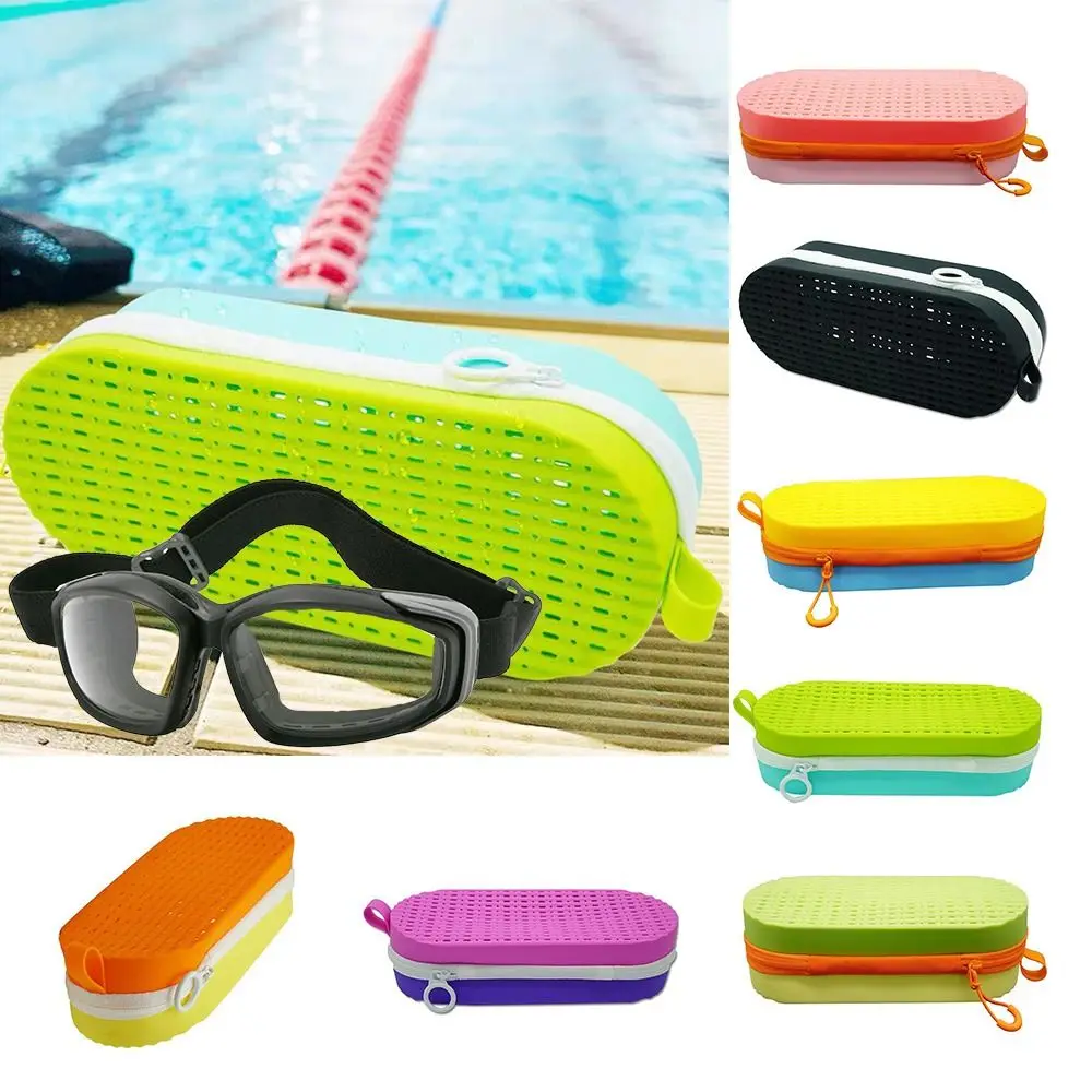 Caja de almacenamiento de silicona para gafas de natación, funda protectora suave para miopía, equipo de natación transpirable, bolsa para gafas de sol