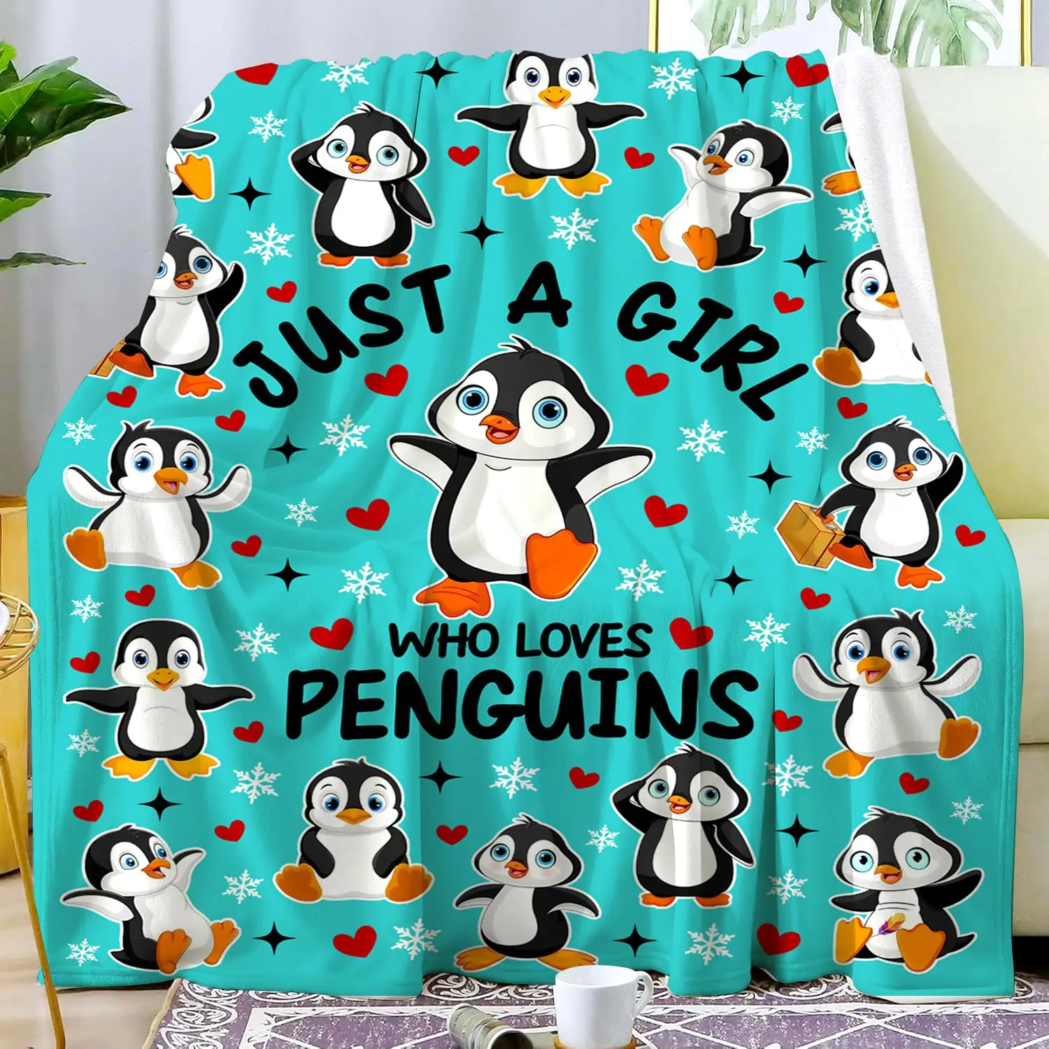 Penguin Blanket Soft Cute Penguins Flannel Fleece Throw Blanket Lightweight Fuzzy Plush Blanket for Couch Bed Sofa Home Decor