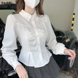 Casual Long Sleeve White Shirts Women 2026 Korean Fashion Y2k Clothing Blusas Chifon Crop Tops Ladies Streetwear Kawaii Blouses