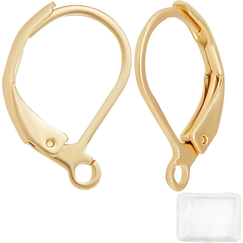 

50Pcs/Box Leverback Earring Findings 24K Gold Plated Stainless Steel French Earring Hooks 15.5x10x1.5mm Interchangeable Dangle