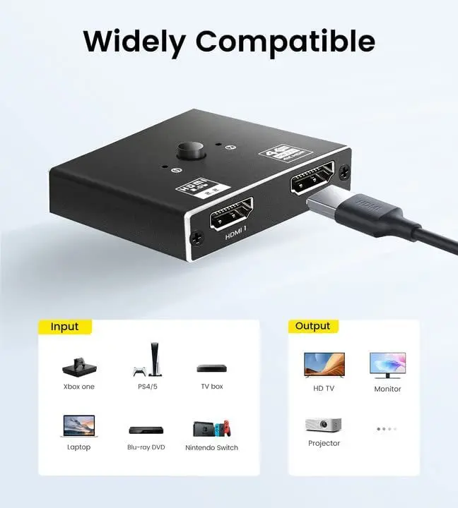 HD MI Switcher 4K 60HZ HDCP HD MI 2.1 Switch 1x2 2x1 Adapter 2 in 1 out Bidirectional Converter