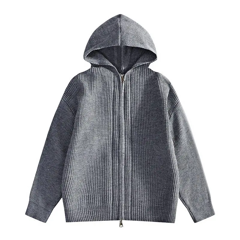Autumn Winter Men's Hooded Knit Cardigans Solid Color Zipper Sweatercoat Men Thick Warm Casual Knitted Sweater Cardigan Jackets