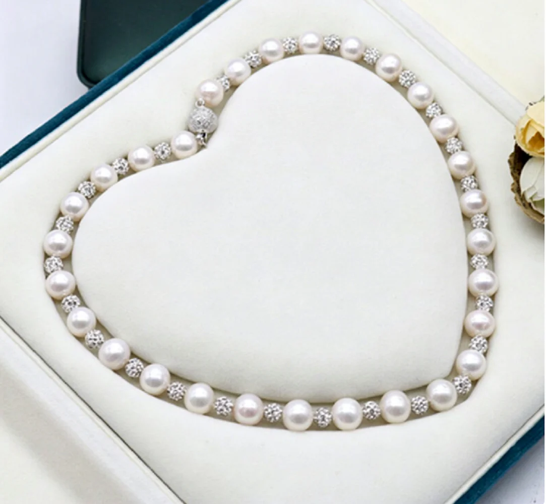 

New design necklace AAAA10-11mm natural round white pearl necklace 18in/925s frosted round button