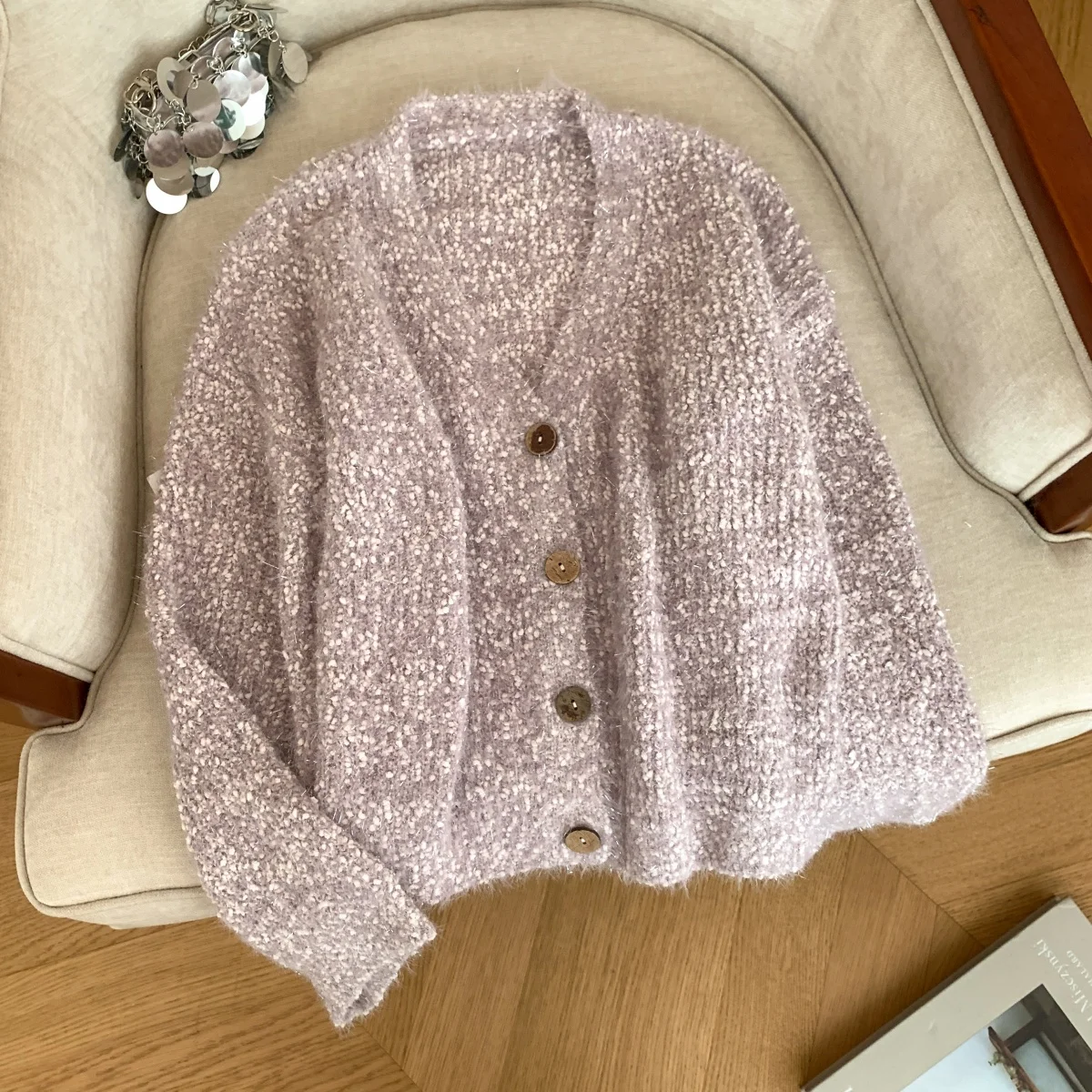 المرأة المشمش الموهير سترة سترة Y2k خمر 2000s الخامس الرقبة دافئ لينة البلوز متماسكة طويلة الأكمام سترة الخريف الشتاء 2025