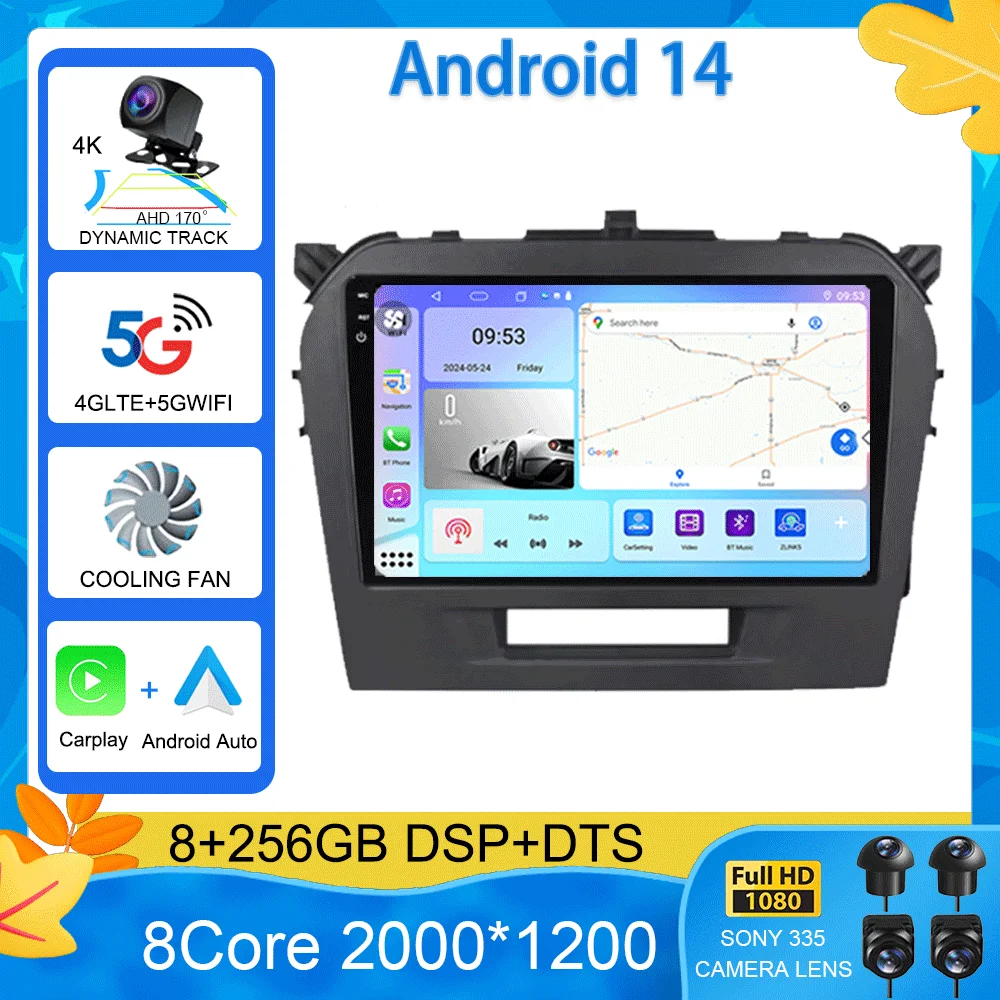 

For Suzuki Vitara 2015 - 2022 Car Radio Stereo Multimedia Video Player Navigation GPS Android 14 Wireless Carplay DSP Screen