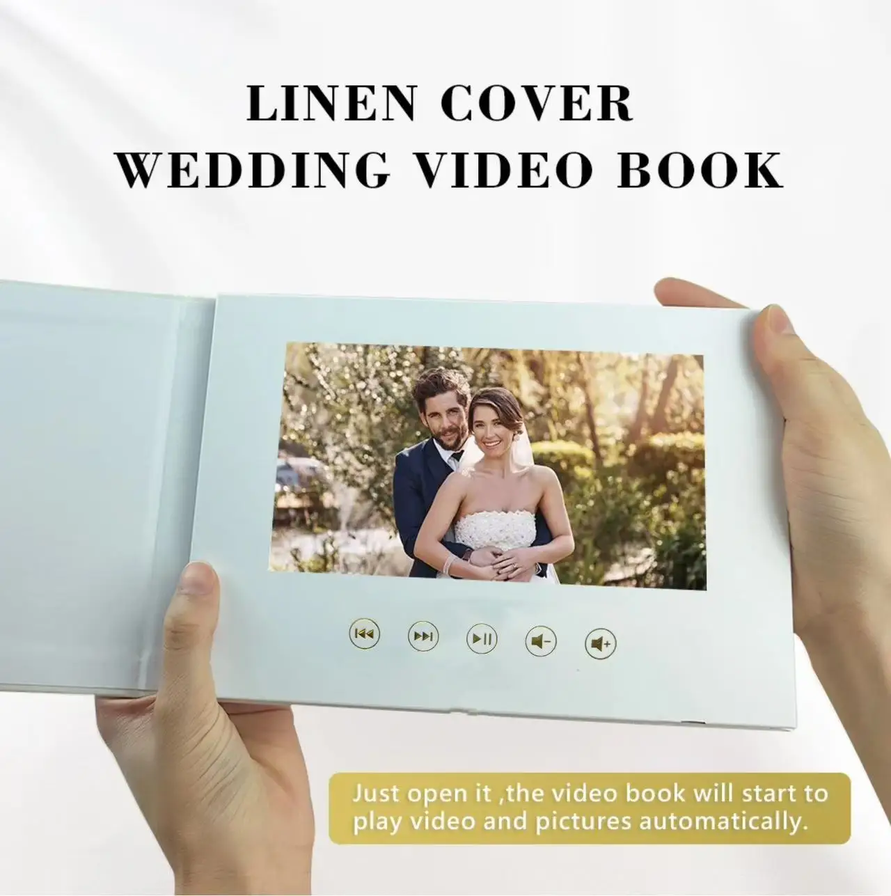 Linen Bound Memory Video Book Card 7 inchs Photo Frame 4GB Lcd Invitation Gift Music Greeting Card Upload Videos Photos Wedding