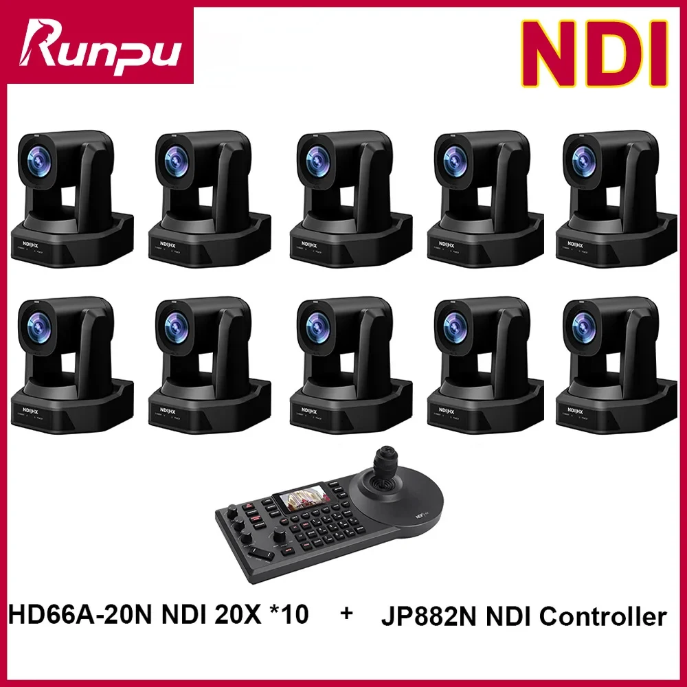 1-10pcs HD66A-20N NDI PTZ Video Conference Camera 20X Zoom +1pcs Ptz NDI POE joystick controller for Church Live Streaming