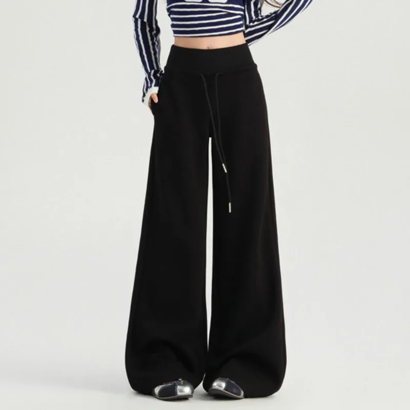 HKSH Autunno Nuove Donne Casual Pantaloni a Gamba Larga Dritto Elastico in Vita Coulisse Drappeggiato Dimagrante High Street Elegante Alla Moda HK10206