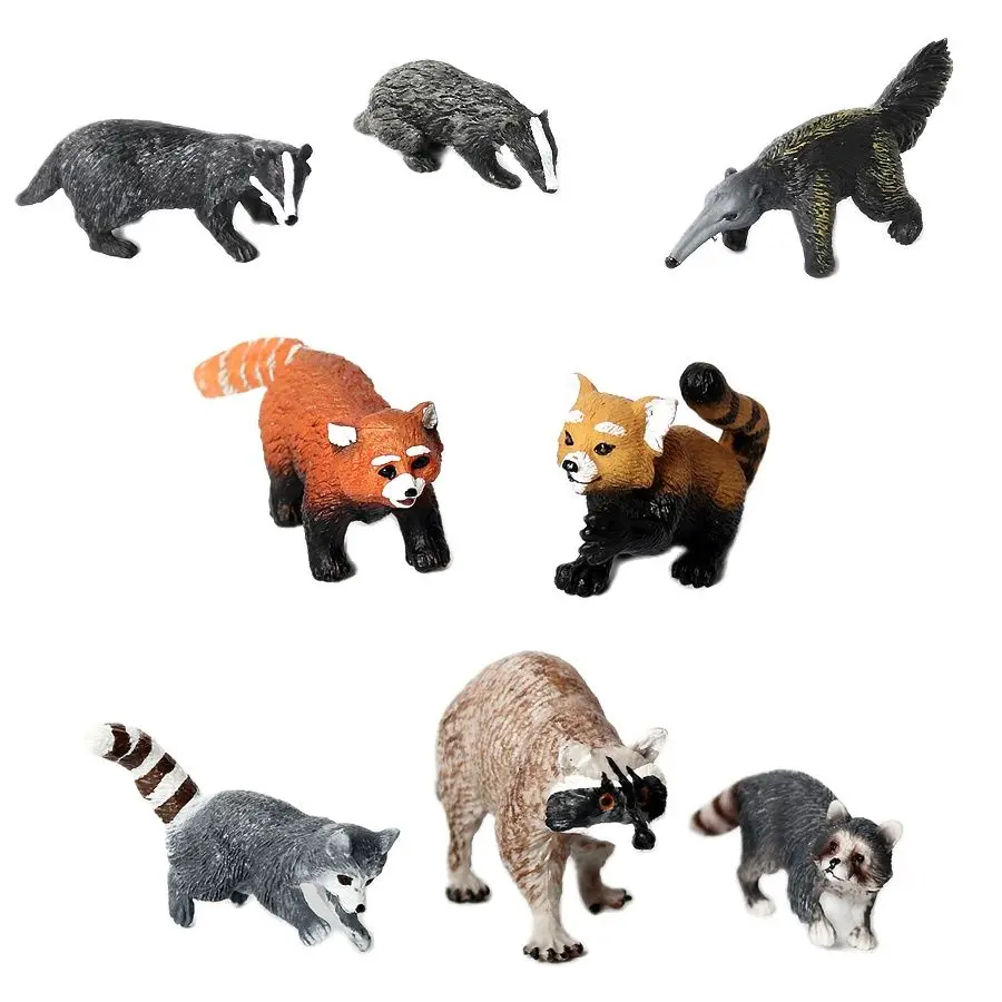 Realistic Forest  Animal Figures Raccoon,Badger,Anteater Bear model toys action figure Educational PVC toy figurine Gift For Kid