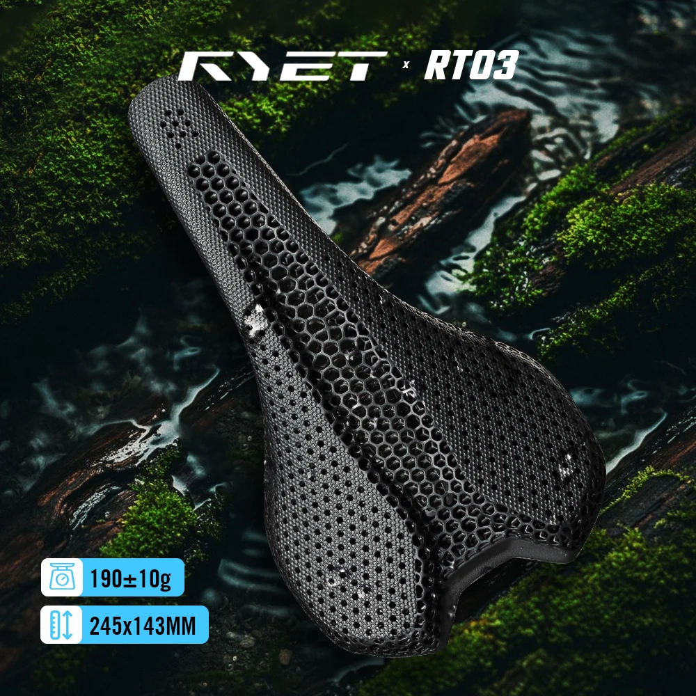 

RYET 3D Printed Bike Saddle 190g/210g Ultralight Full Carbon Fiber Rails 7x9mm Hollow Relief Road MTB Cycling Seat Bicycle Parts