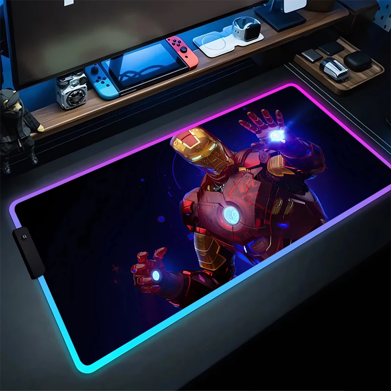 I-iron Man-alfombrilla de ratón grande para juegos, alfombrilla de goma antideslizante para teclado de ordenador, decoración del hogar, RGB