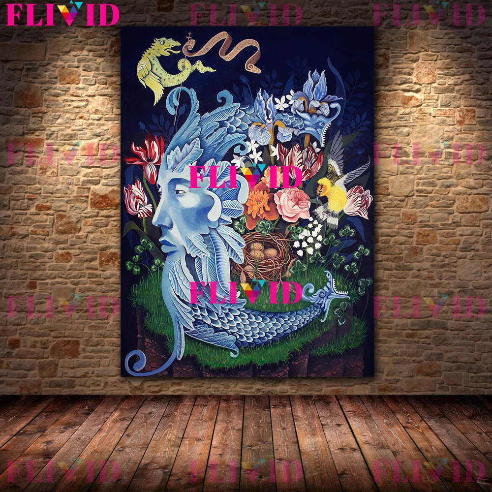 الربيع والشتاء القمر ، مجردة Natrue ماجيك ملصق فني وطباعة ، القمر السحر العبادة ، وثنية الرسم على لوحات القماش الجدارية ديكور