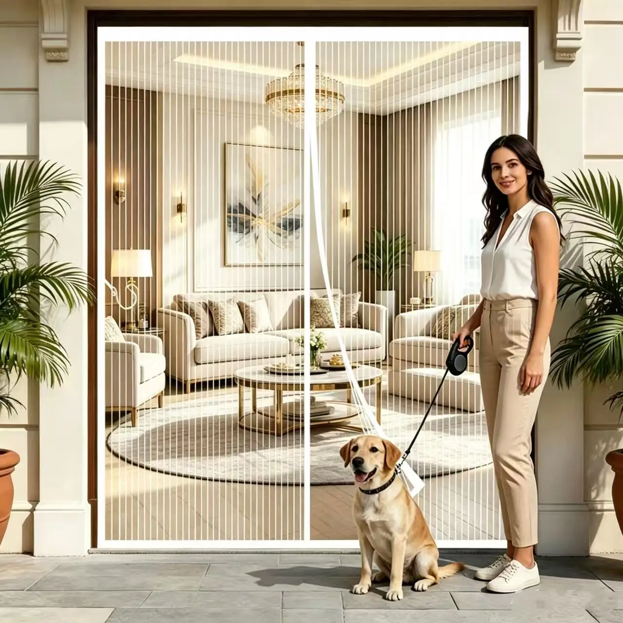 White Retractable Magnetic Screen Door Mosquito-Proof Breathable Mesh Curtain No-Drill Installation Soft Screen Door for Home Im