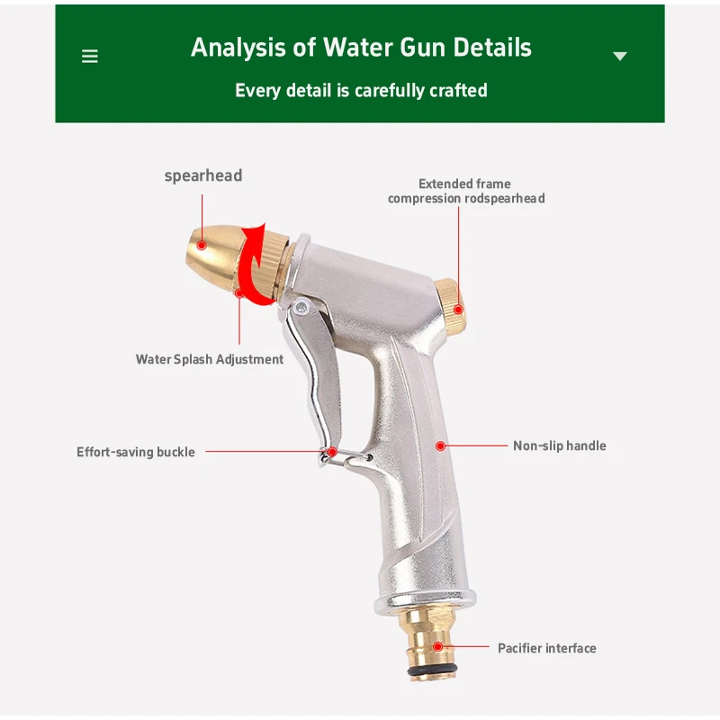 Garden Water Gun Head Metal High-pressure Water Gun Nozzle Used For Garden Irrigation And Car Washing Labor-saving Buckle Design