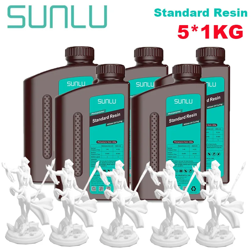 Sunlu 5Kg Abs-Achtige/Standaard/Water-Wash 3d Hars 405nm Uv Hars Voor De Meeste Sla/Dlp/Lcd 3d Printer Materiaal Uv Gevoelige 1Kg