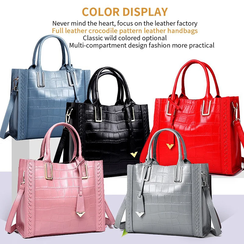 Women Tote Bag Female Genuine Leather Handbag Ladies Cowhide Shoulder Bag Madam Crocodile Pattern Design Messenger New Hot Sale