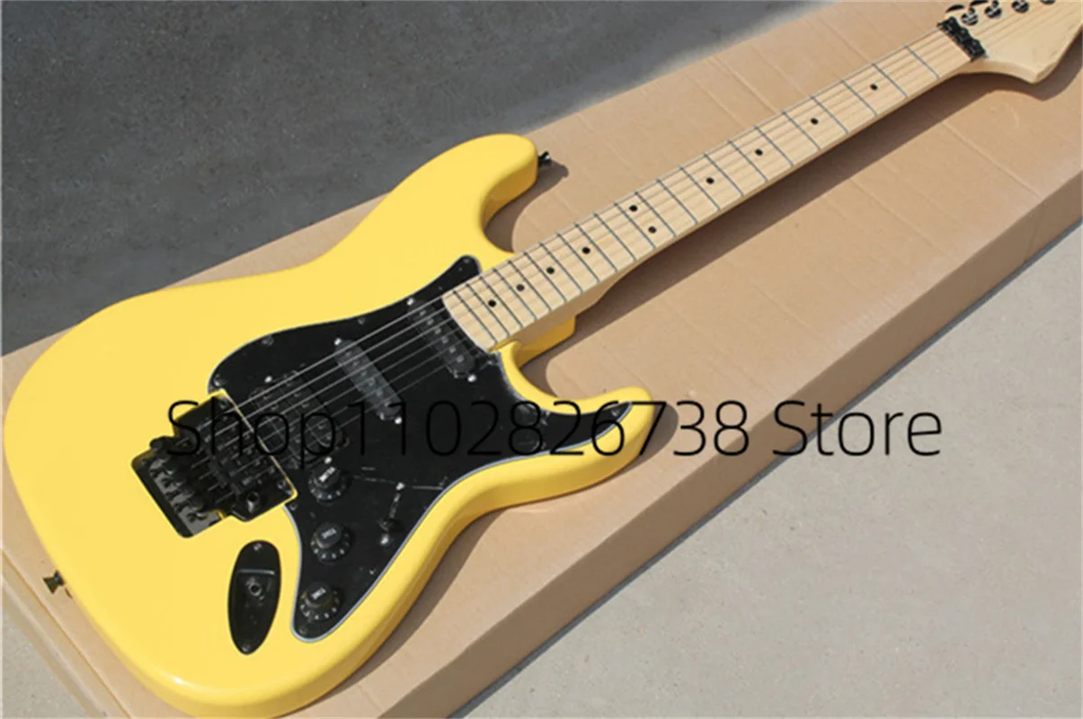 

Classic Yellow Electric Guitar Stra Guitar Tremolo Bridge Maple Neck 22 Frets Black SSS Pickups Fixed Bridge Factory Custom