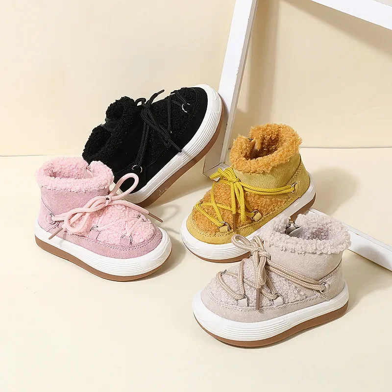 Botas de nieve cálidas para niños, zapatos gruesos de felpa de princesa para niñas de 1 a 6 años, botas con cremallera informales suaves y cómodas