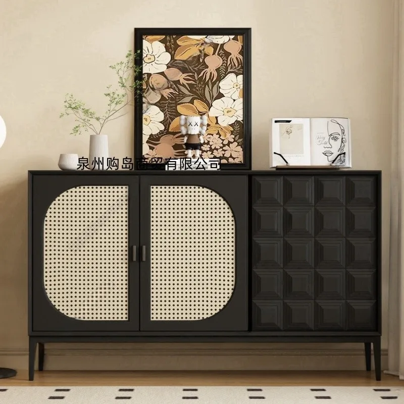 Credenza laccata, semplice armadio portaoggetti moderno in rattan in legno massello
