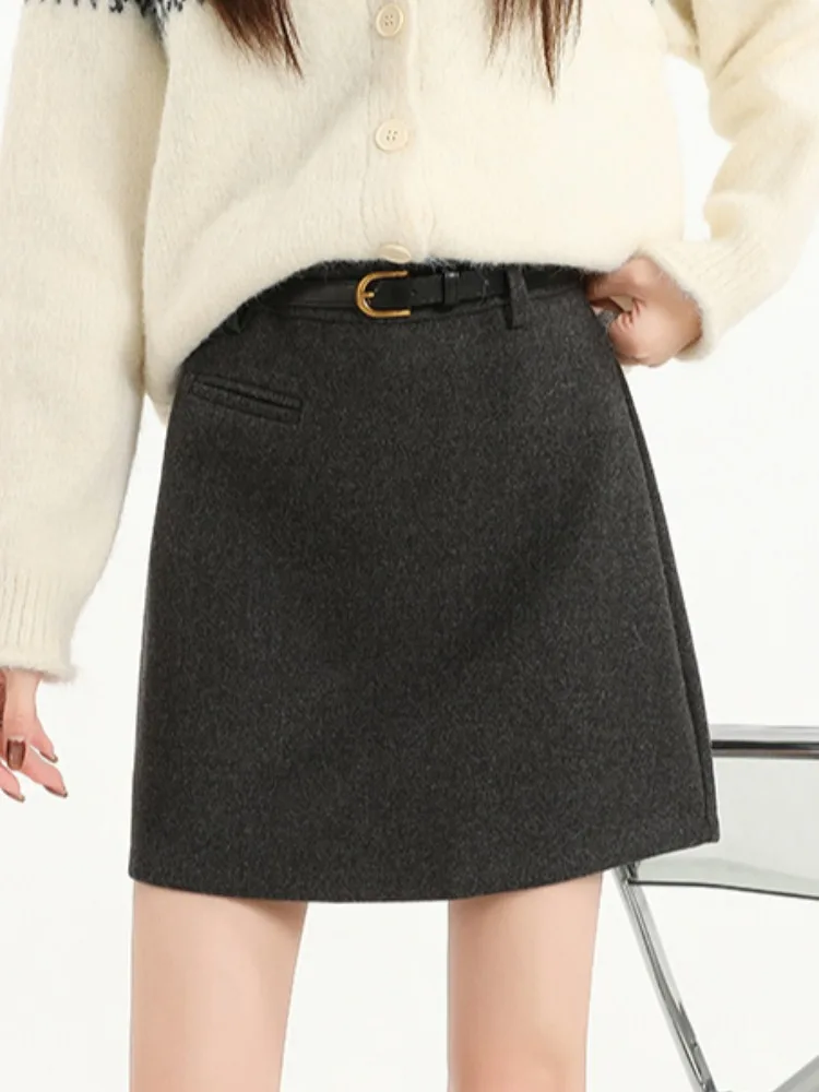 ay Thiened Woolen Suit f Skirt Women's Autumn Winter New High Waist Slim ort A-Line  Skirt Bodycon Skirt