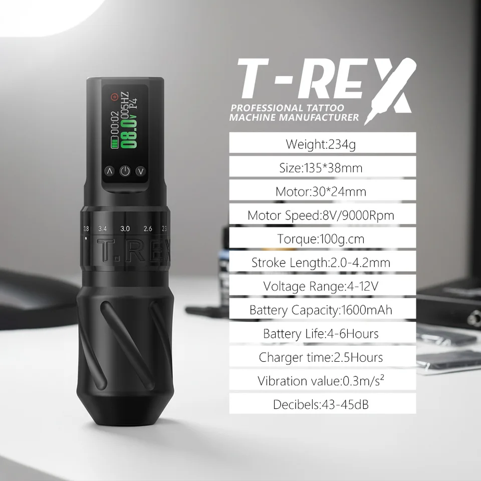 T-Rex Wireless Tattoo Machine Pen Full Kit Adjustable Stroke
