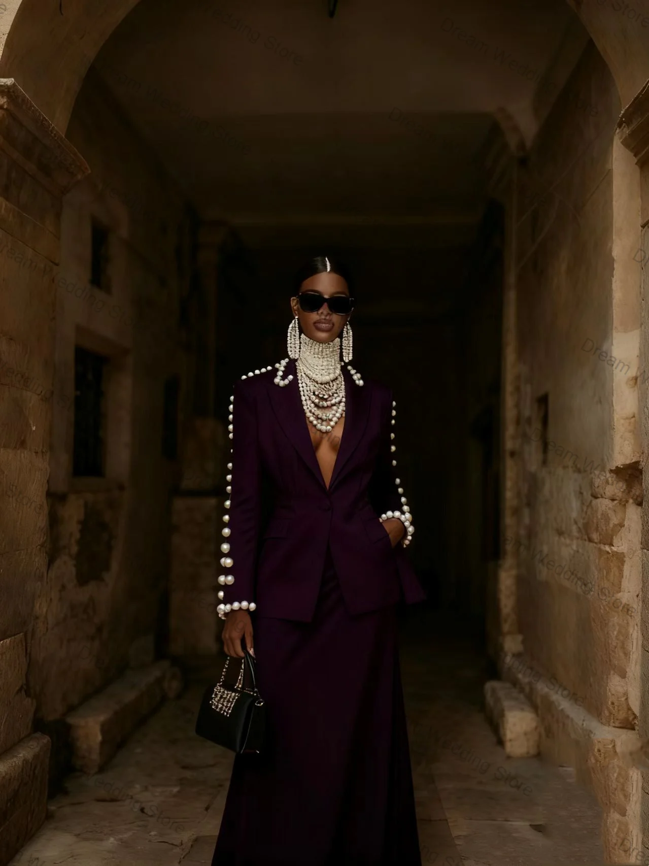 اللؤلؤ المرأة البدلة تنورة مجموعة 2 قطعة السترة + فستان حفلة موسيقية فاخر القطن مكتب رسمي سترة حريمي مخصص معطف الزفاف الضيوف