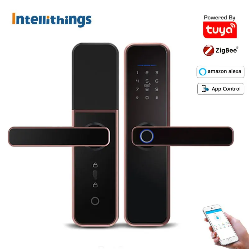 

Zigbee Tuya Smart Electronic Door Lock Alexa Voice Control Fingerprint Password Key IC Card Unlock for Hotel Apartment Security