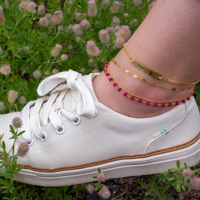 Custom Engraved Dog Paw Pattern Stainless Steel Long Pendant Anklet for Girls Fashionable Jewelry to Match Skirts