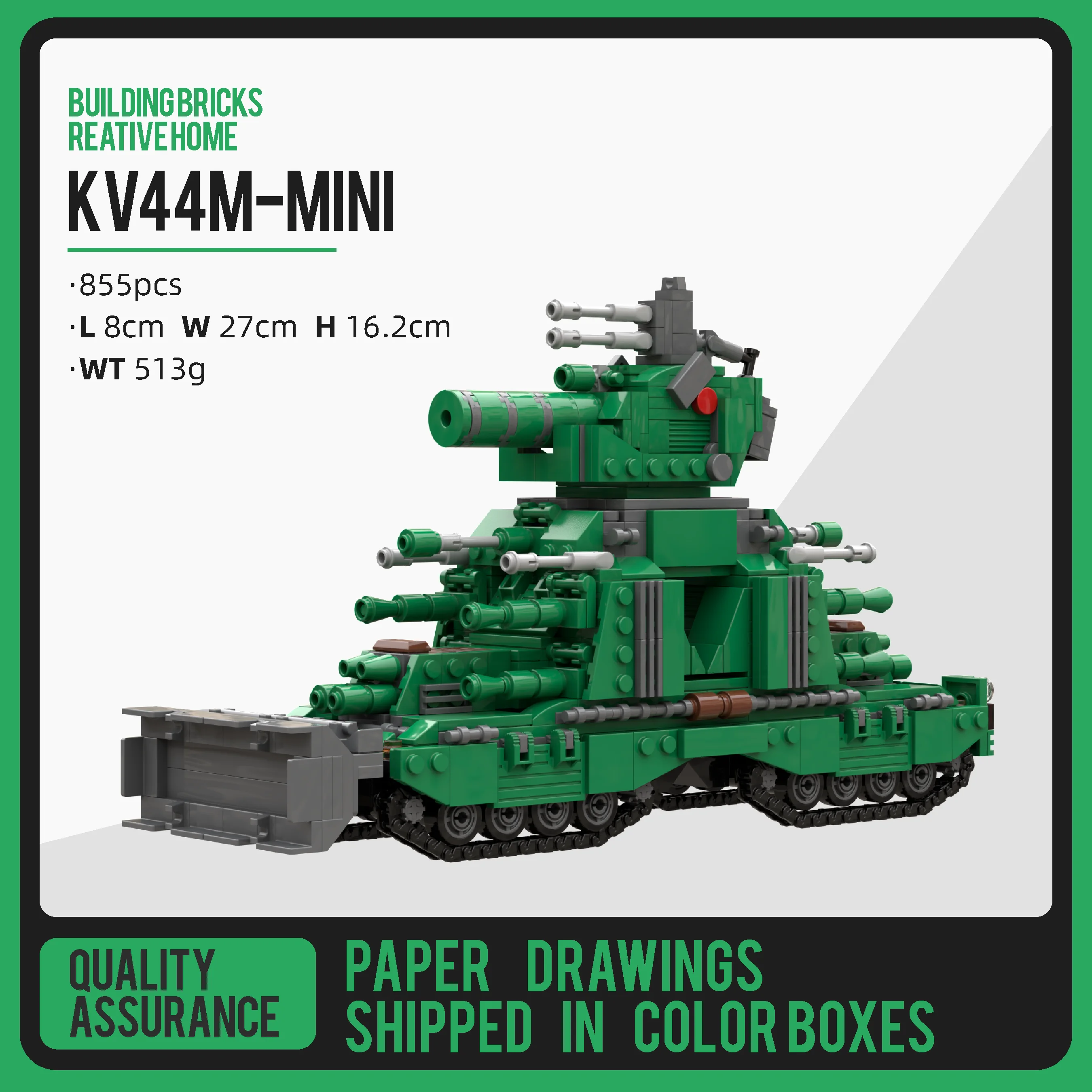 Bloco de construção criativo Dinosaur Tank MOC KV-44 Carl 44