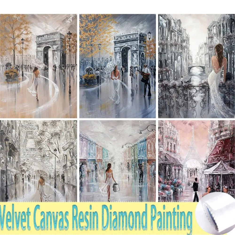 Velvet Canvas Resin Diamond Painting Woman Back View 5D Diamond Embroidery Drill Cross Stitch Kits Vintage Pictures Home Decor