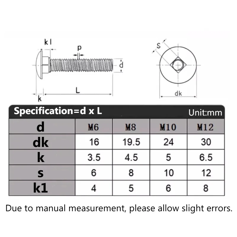 M6 M8 M10 M12 304 Stianless Steel Truss Round Big Square Neck Carriage Screw Bolt