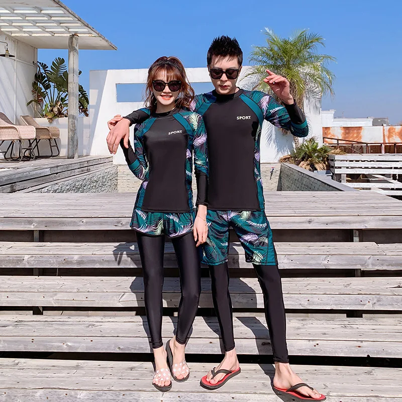 

Family Matching Swimwear Couple Long-Sleeved Diving Suit Men Women Lovers Holiday Sun Protection Clothes Bathing Suit Seaside