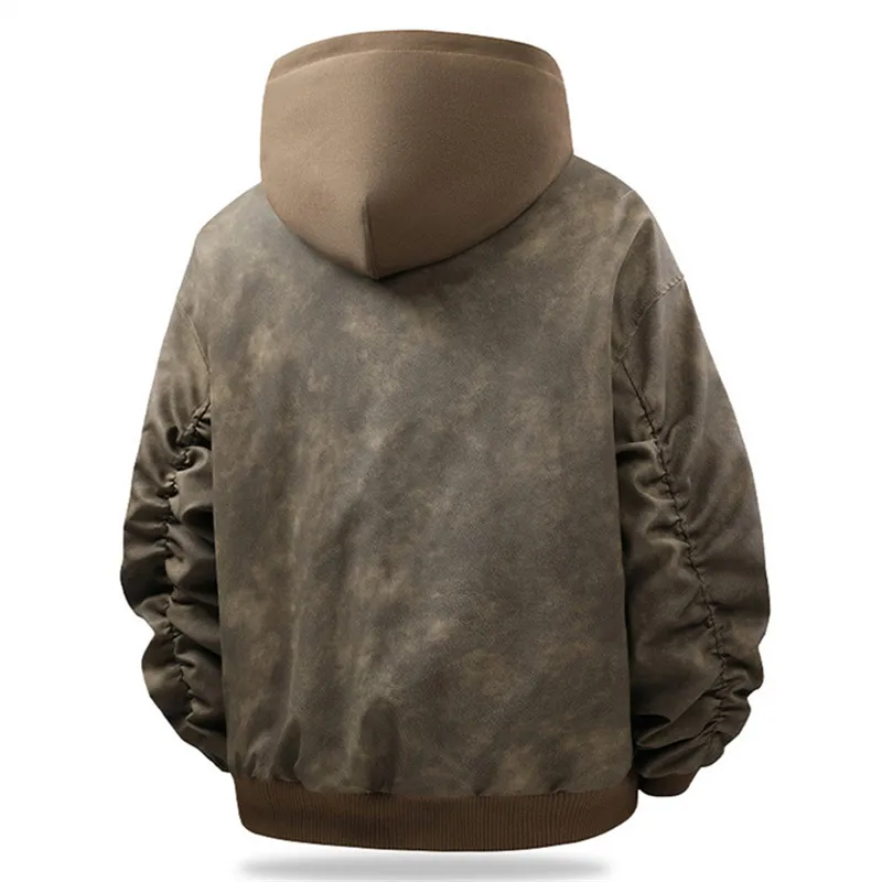 American Retro Fake Two Piece Leather Jacket Men Hooded Faux Leather Coat Loose Bomber Jackets Man Loose Daily Windproof Outwear