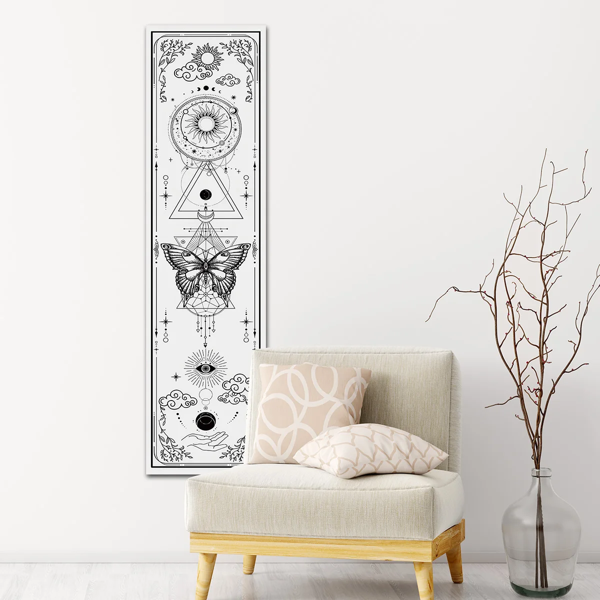 Sun Moon And Starry Sky Wall hanging Tapestry Gothic Black And Qhite Butterfly Wall Art Backdrop Creative Tabric Home Decoration