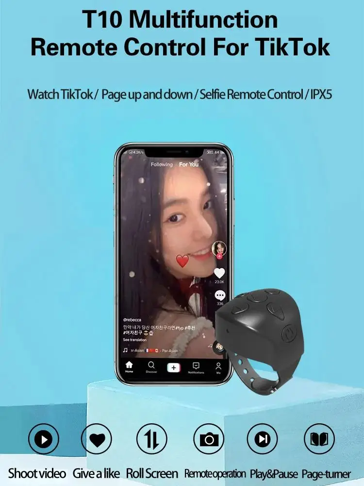 TikTok Remote Control Kindle App Page Turner, Bluetooth Camera Video Recording Remote, TIK Tok Scrolling Ring for iPhone, iPad