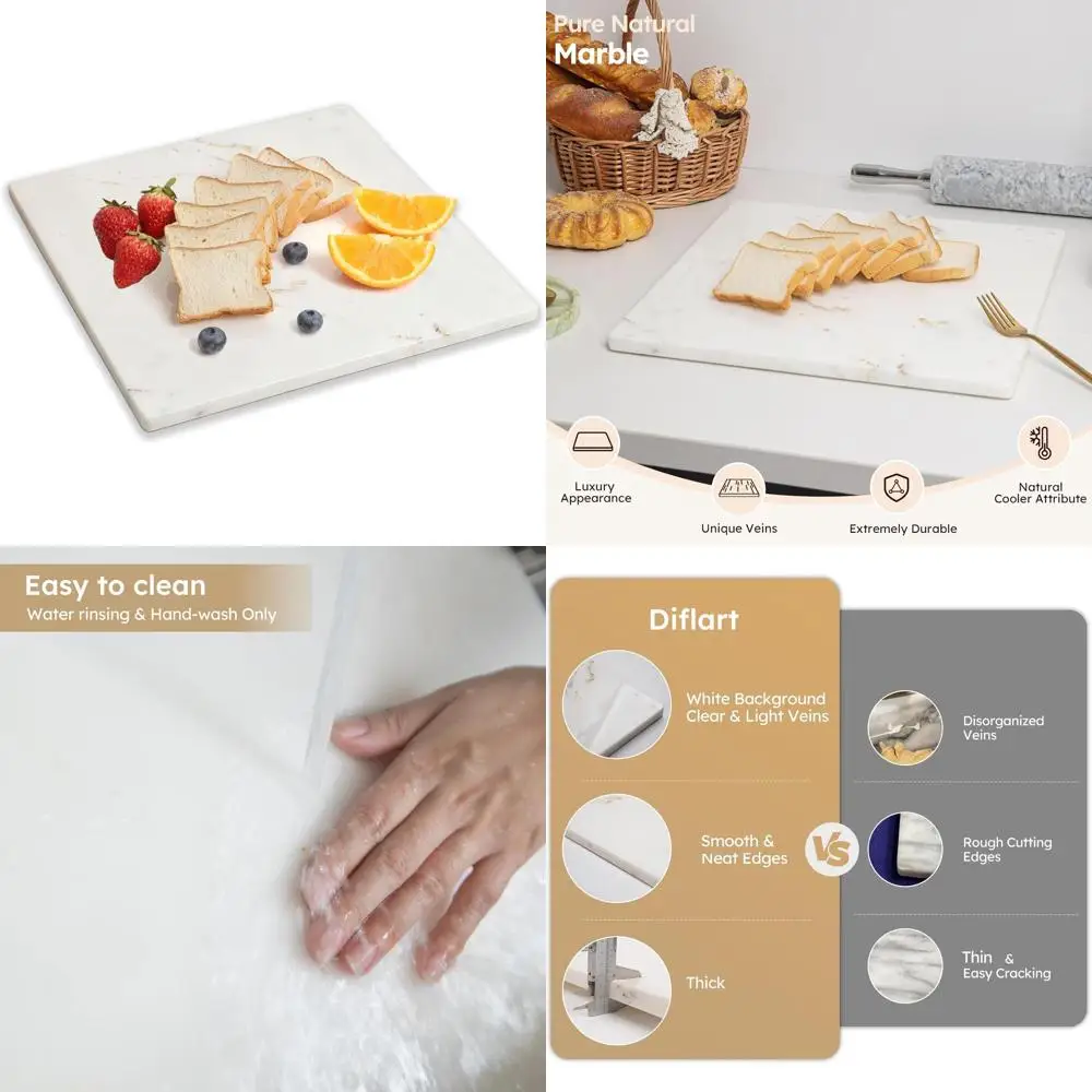 

16x16 Inch White Marble Cutting Board with Gold Veins, Large Pastry Slab, Non-Slip Backing for Kitchen Use