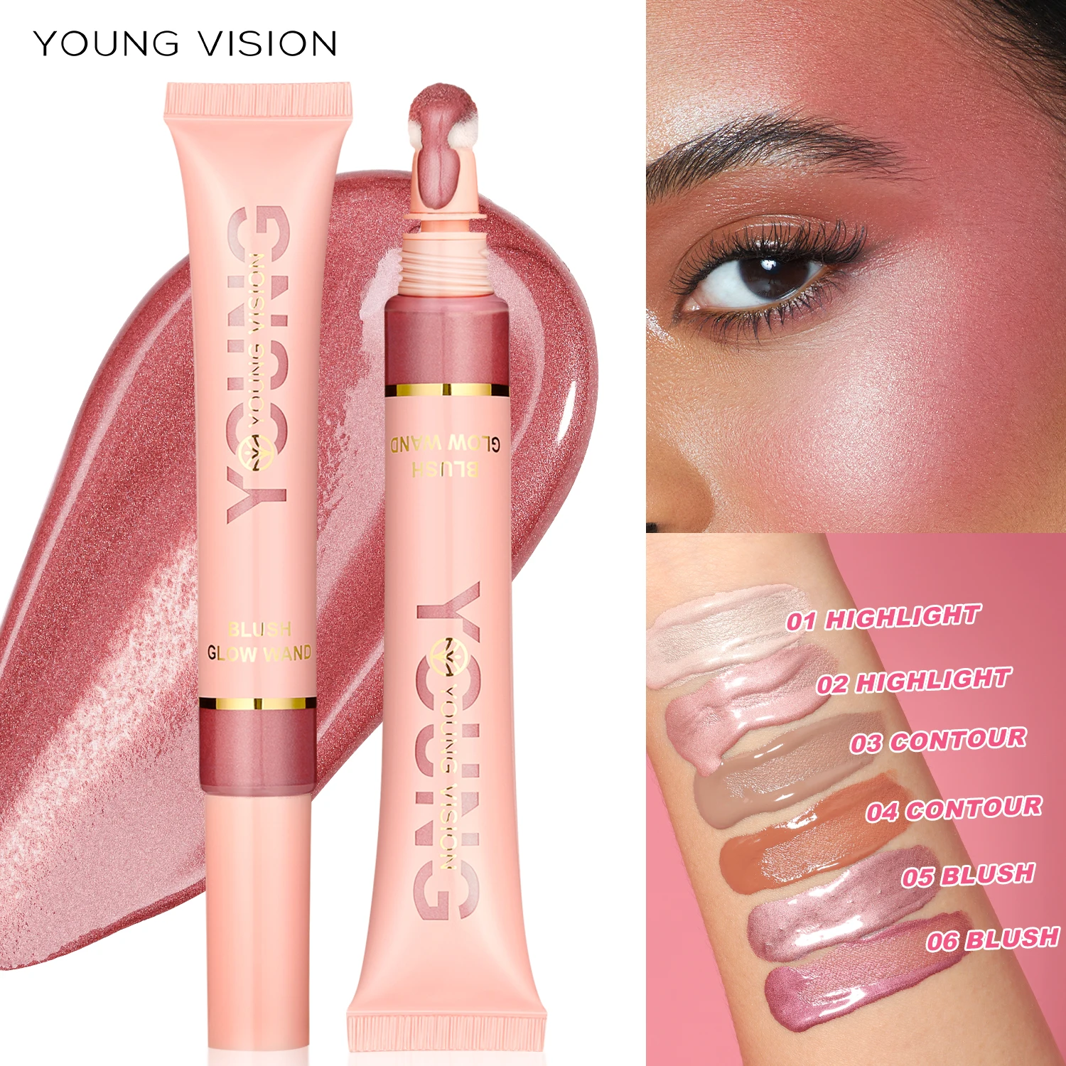 12color liquid air cushion, powder blusher gloss stick, pearl light, delicate powder blusher liquid, easy to operate