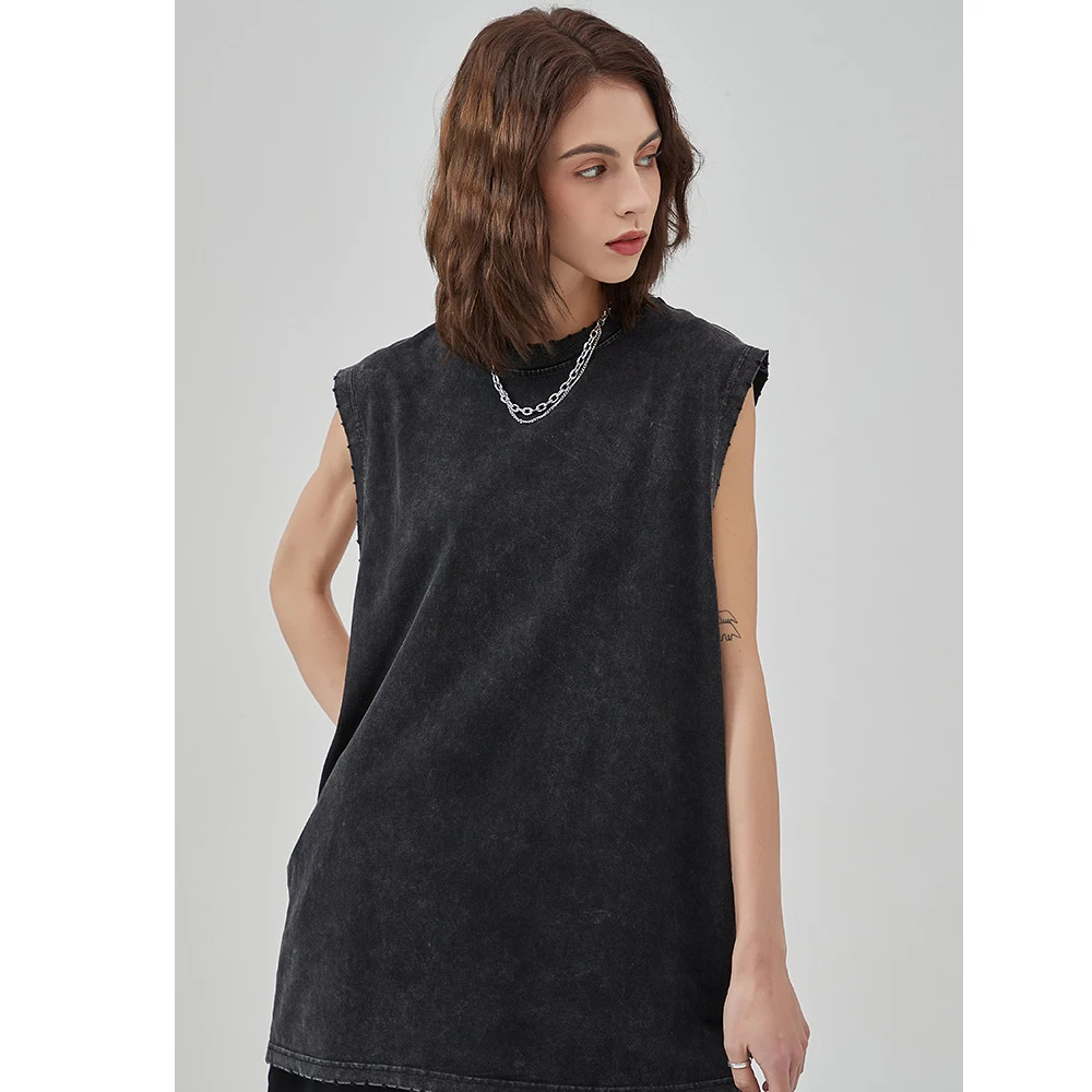 Summer Men's Washed Cotton Tank Tops Muscle Gym Sleeveless Workout Vintage T Shirts Running Beach Loose Women Men Top Tees