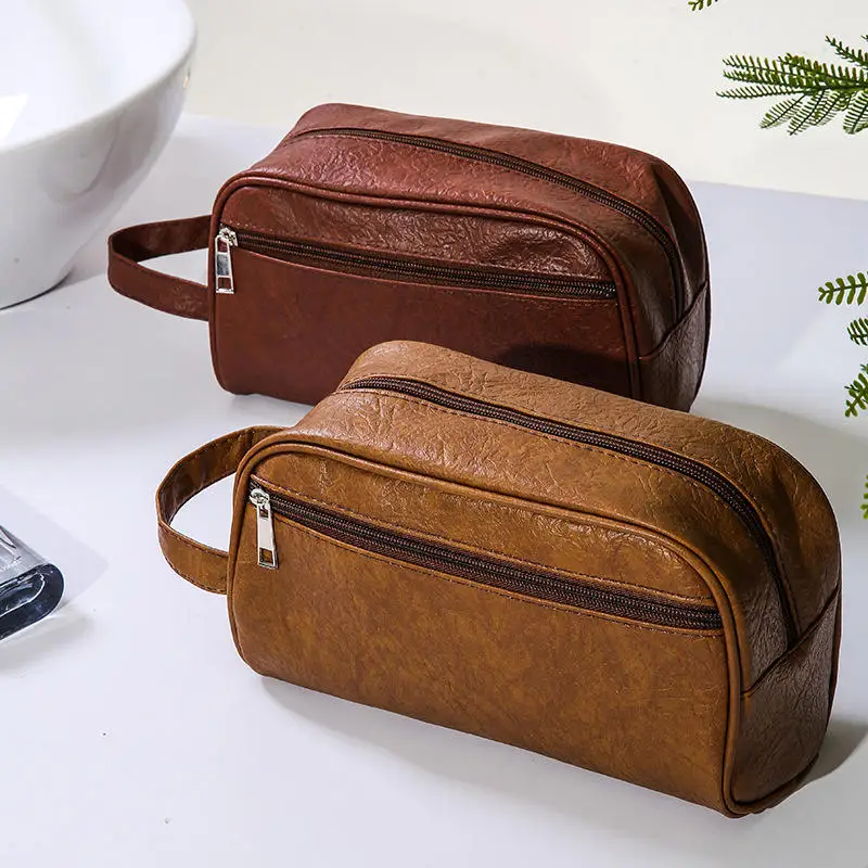 الرجال المحمولة السفر مستلزمات التجميل حقيبة التخزين بولي PU سعة كبيرة حقيبة مستحضرات تجميل منظم مستحضرات التجميل للذكور سستة حقائب اليد